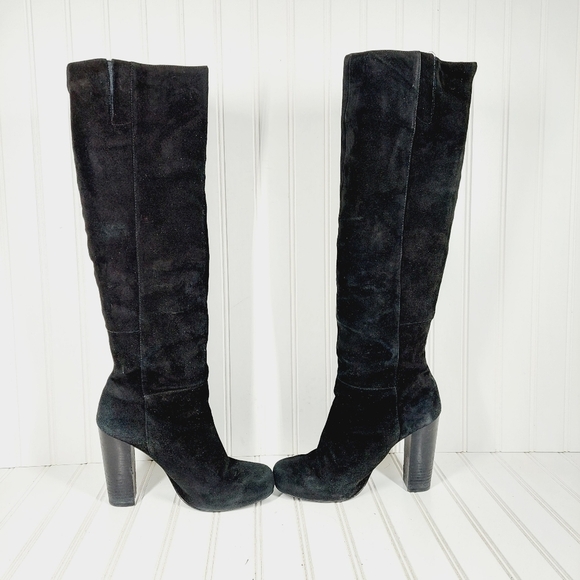 Nine West Camelot Knee High Black Suede Leather High Heeled Boots F760 - Picture 7 of 14